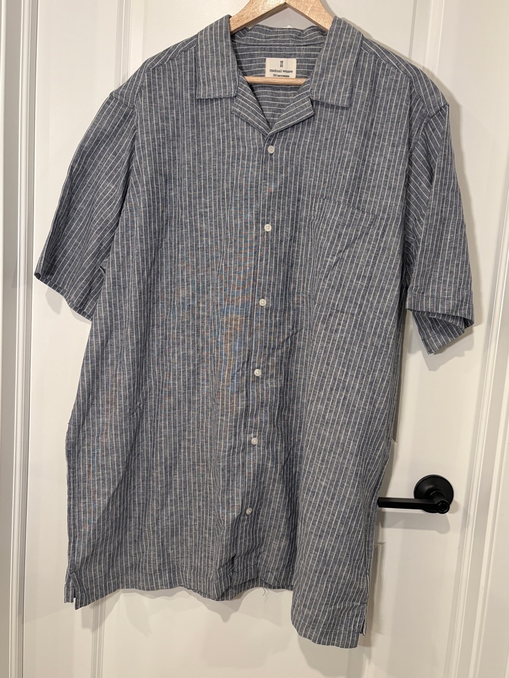Mutual Weave Striped Short Sleeve Camp Shirt Gray White Mens Size XXL 2XL